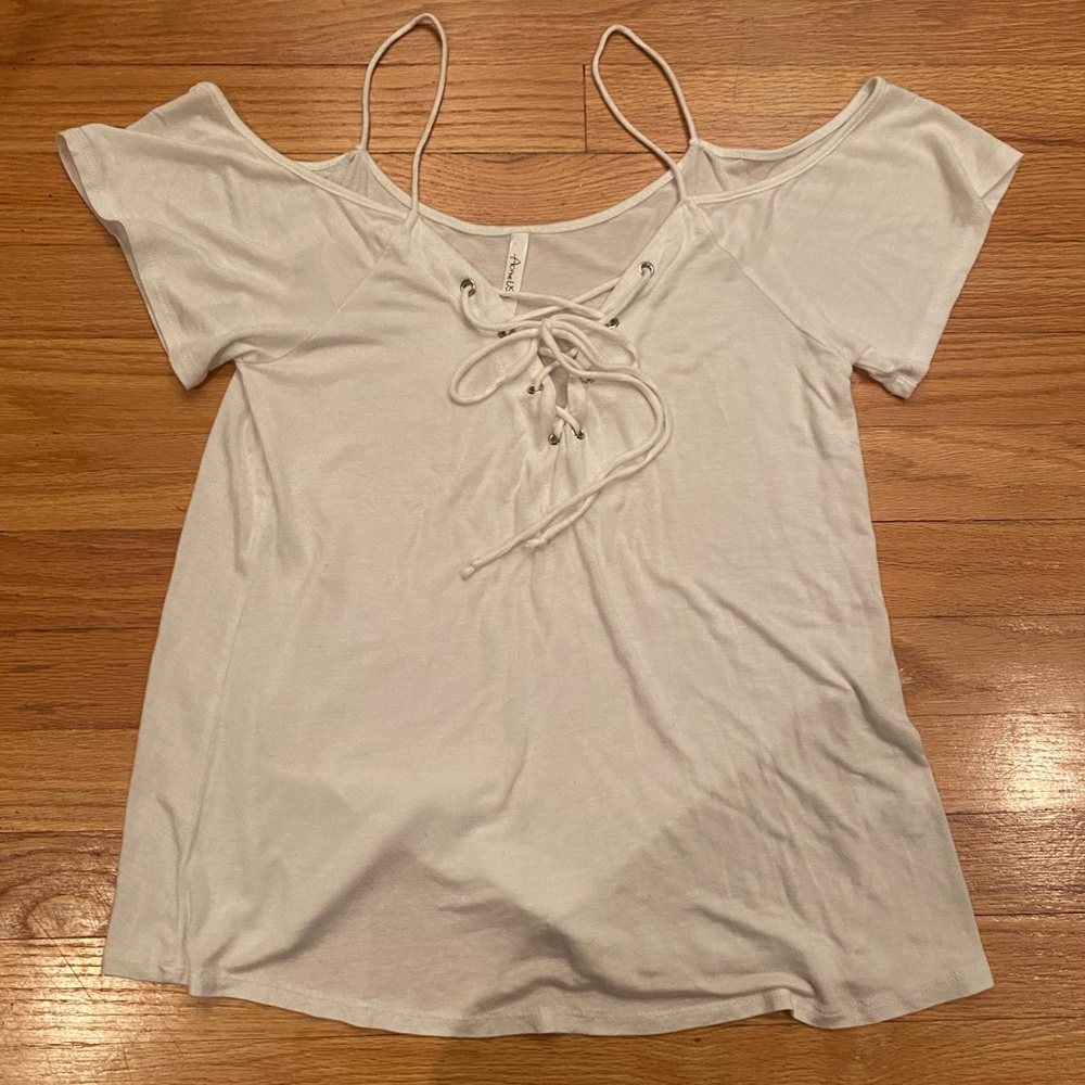 Lace front cold shoulder top